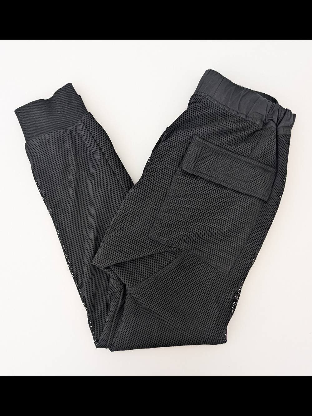 Emma & Sam Pants Black Parachute Cargo Joggers Mesh Overlay Elastic Waist M